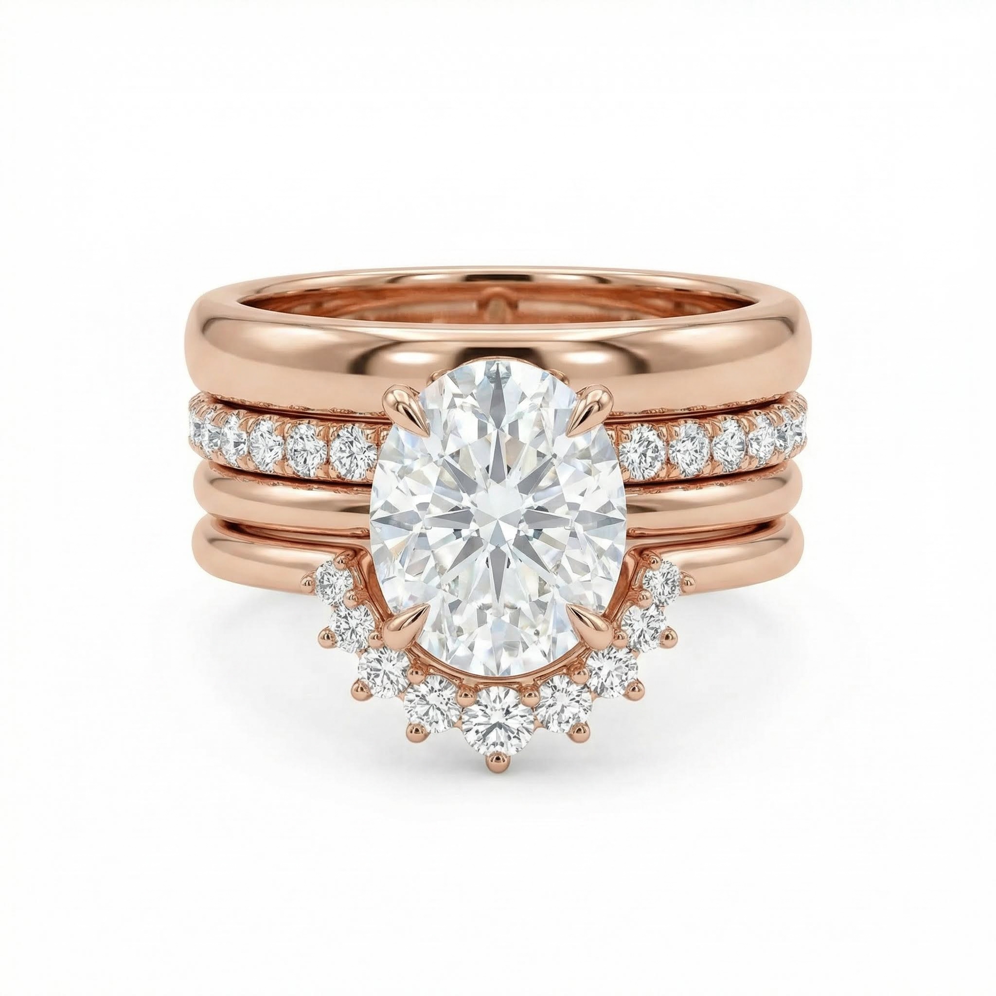 3.2ct CTW Stackable Oval Cut VVS Moissanite S925 Silver Wedding Ring Set-4pcs