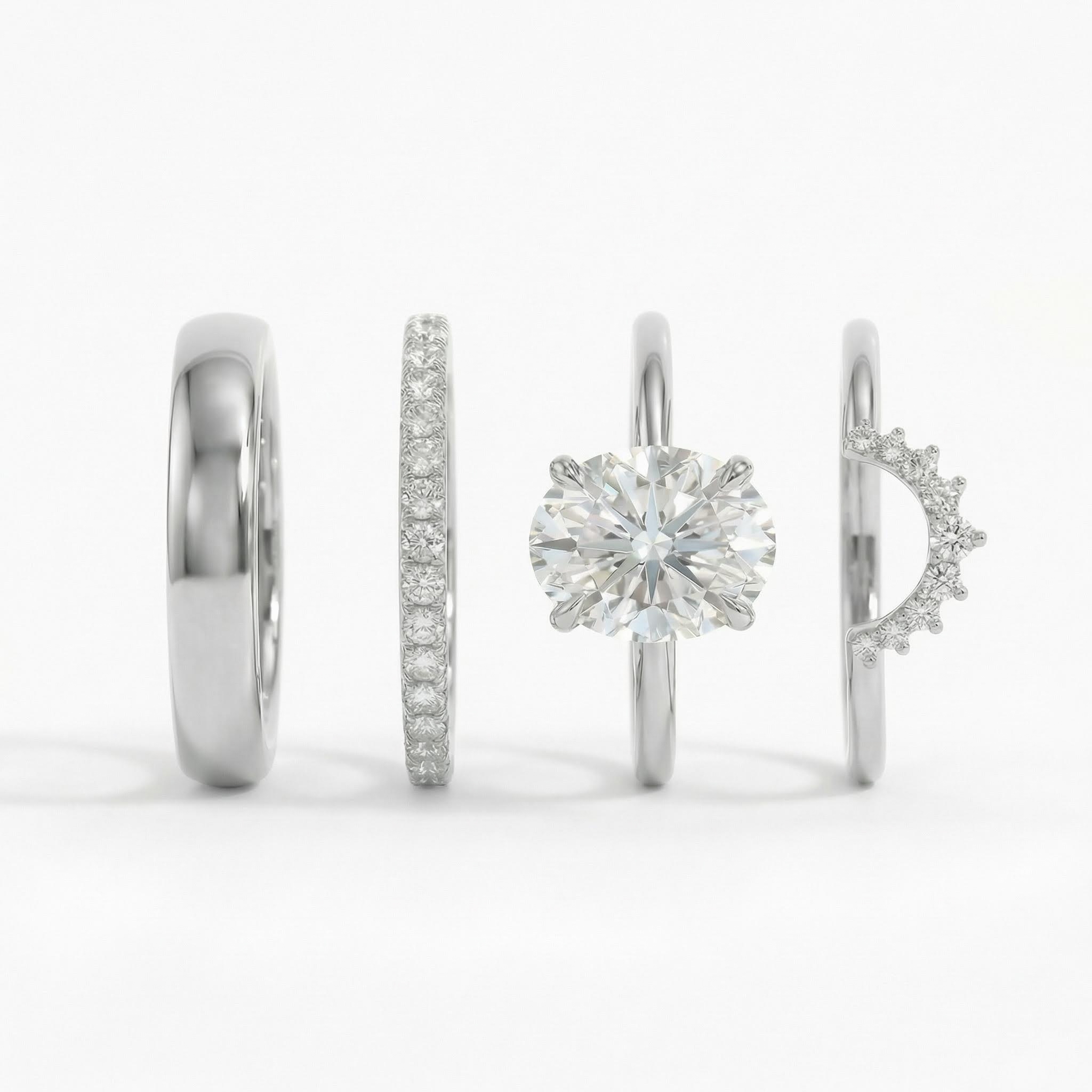 3.2ct CTW Stackable Oval Cut VVS Moissanite S925 Silver Wedding Ring Set-4pcs