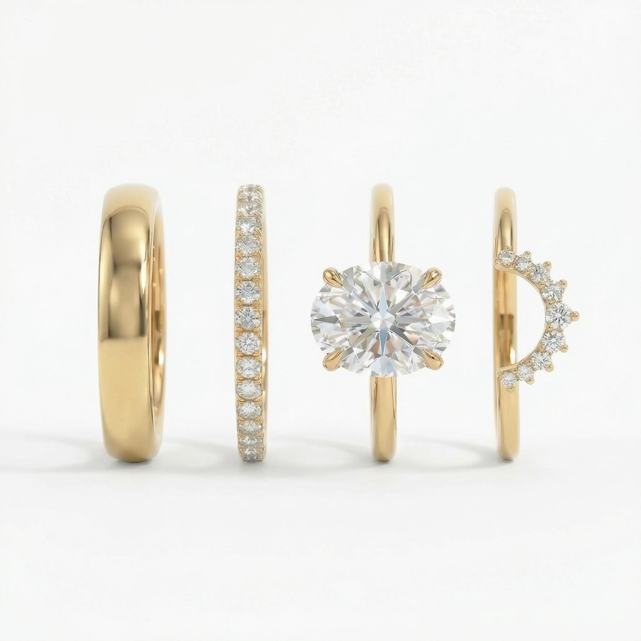 3.2ct CTW Stackable Oval Cut VVS Moissanite S925 Silver Wedding Ring Set-4pcs