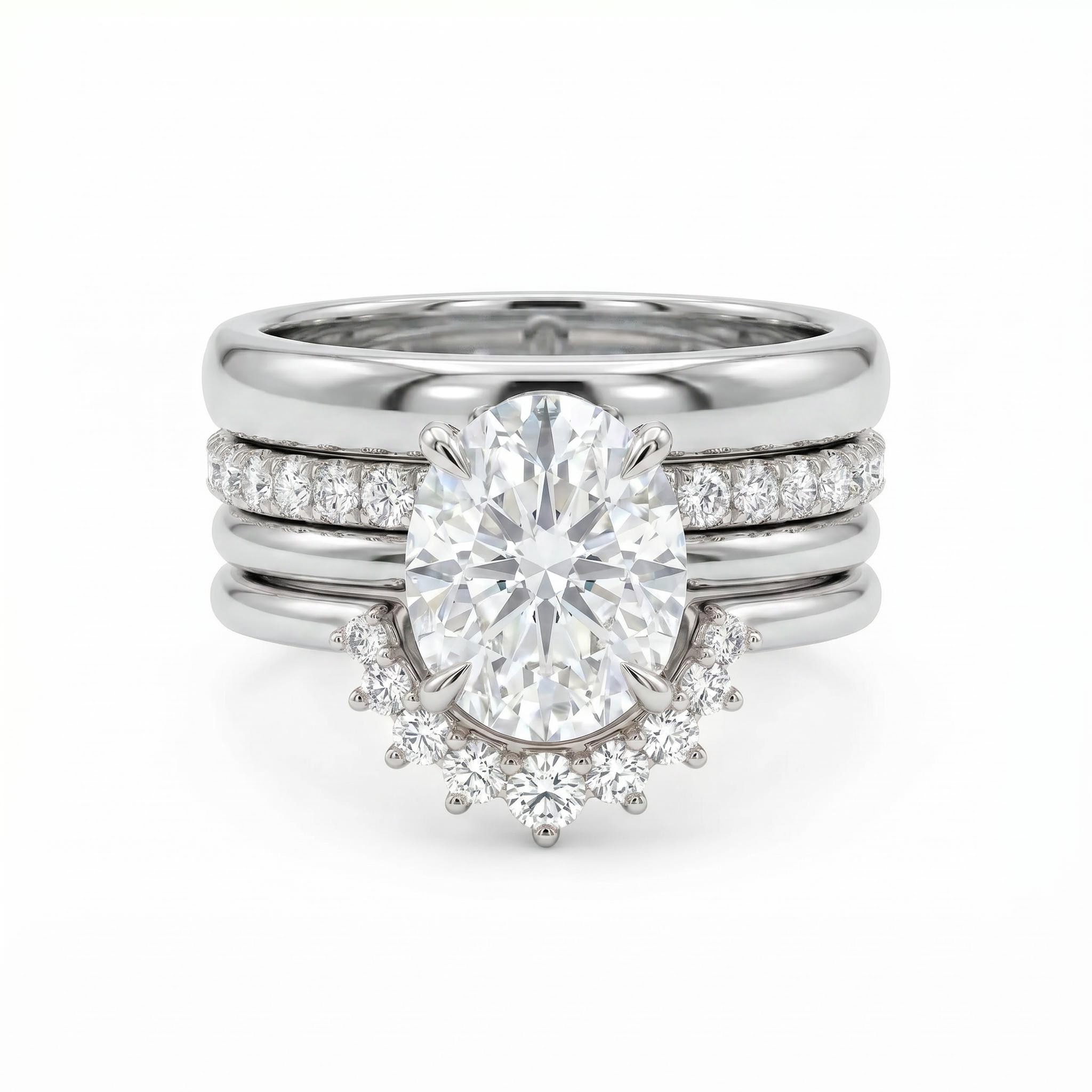 3.38ct. tw. Stackable Oval Cut VVS Moissanite S925 Silver Wedding Ring Set-4pcs