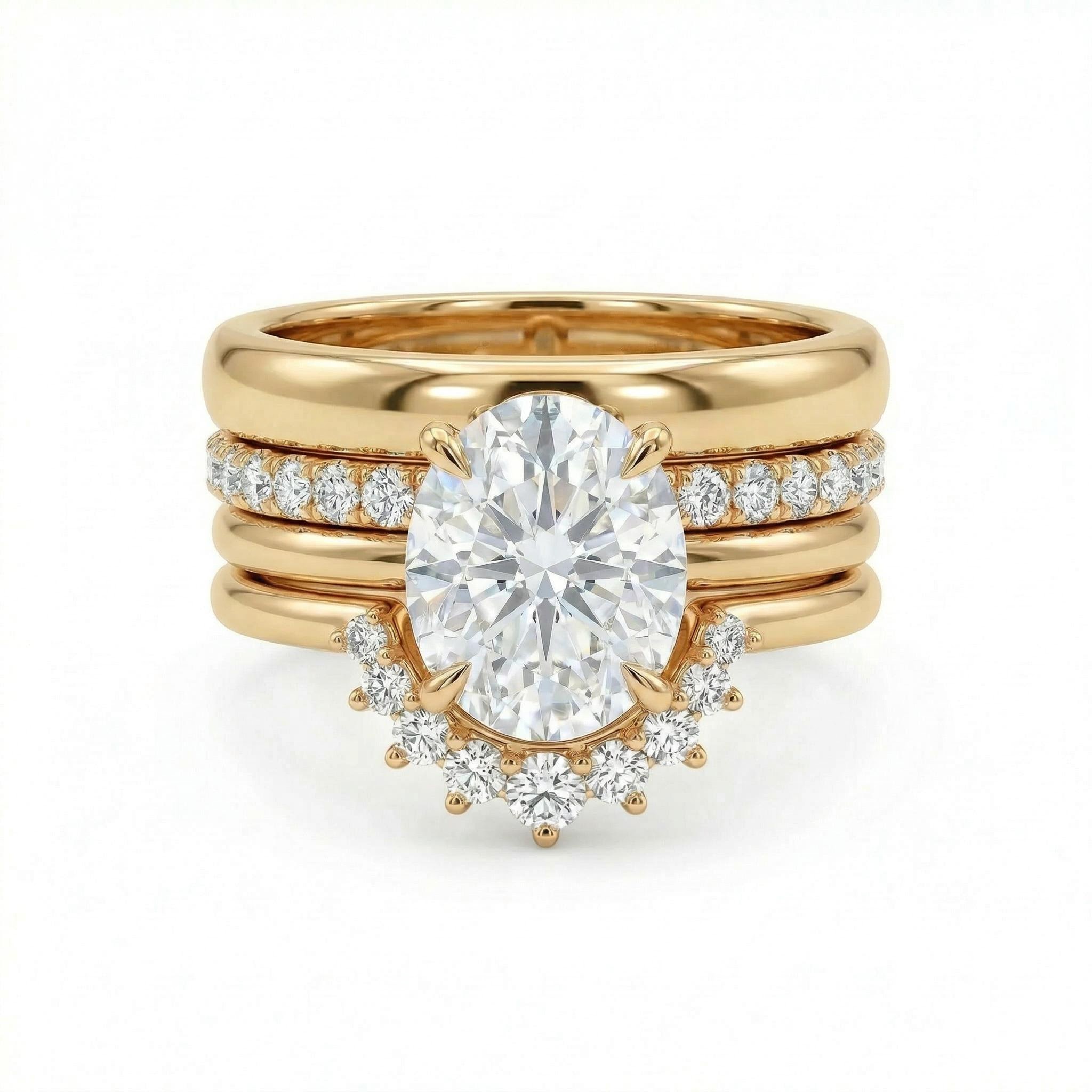 3.38ct. tw. Stackable Oval Cut VVS Moissanite S925 Silver Wedding Ring Set-4pcs