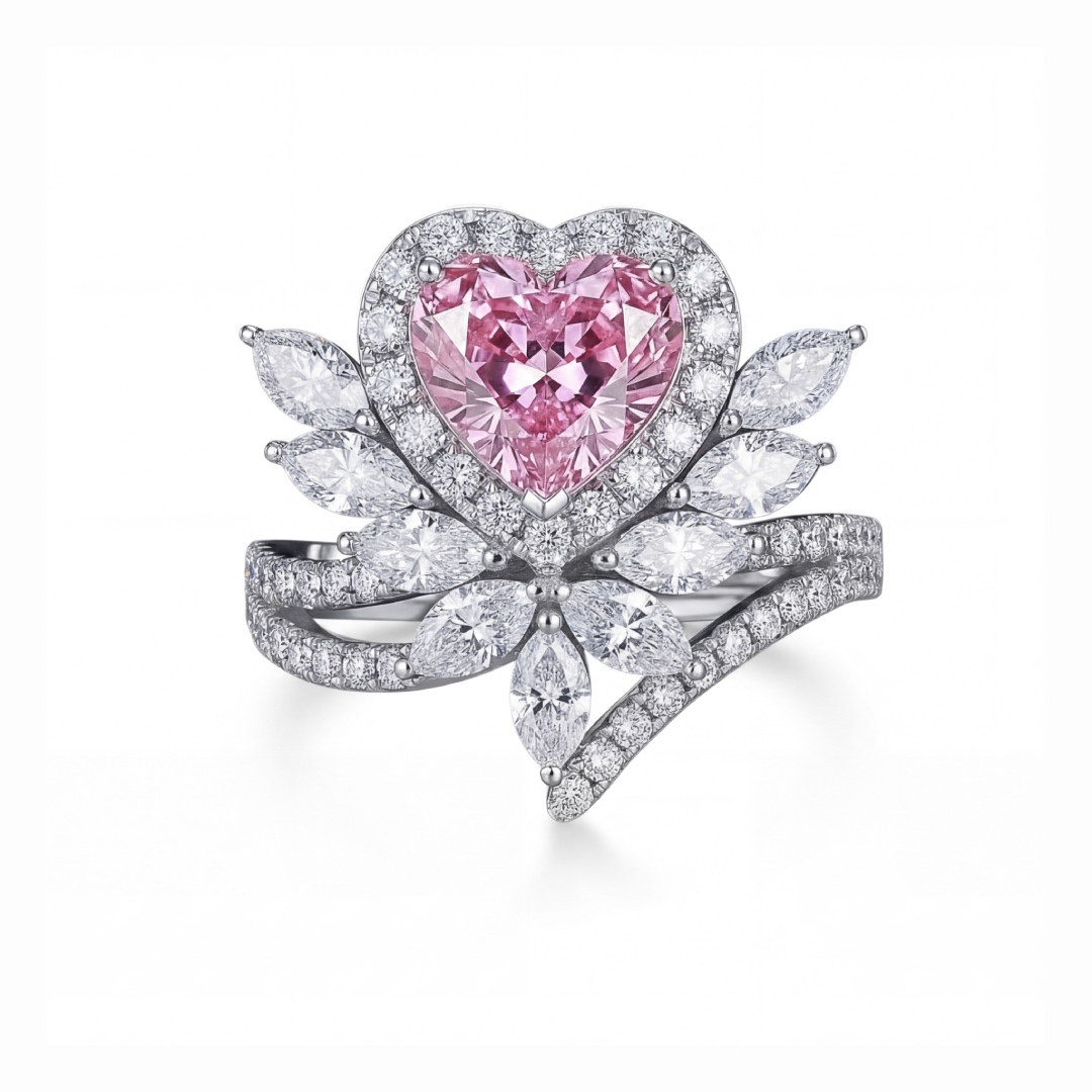3.2Ct Floral Pink Heart Cut Halo S925 Silver Engagement Ring 3.2Ct Floral Pink Heart Cut Halo S925 Silver Engagement Ring