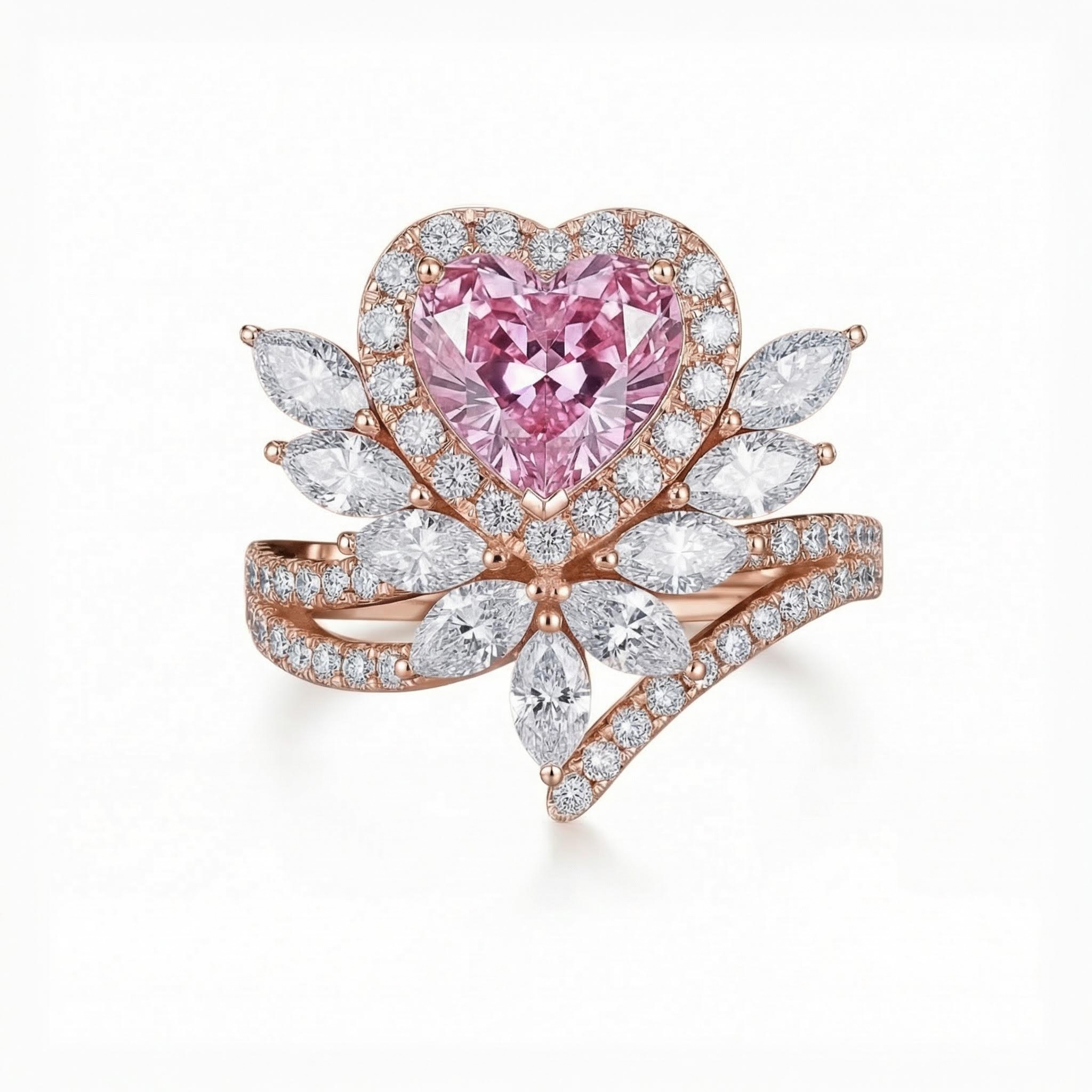 3.2Ct Floral Pink Heart Cut Halo S925 Silver Engagement Ring 3.2Ct Floral Pink Heart Cut Halo S925 Silver Engagement Ring
