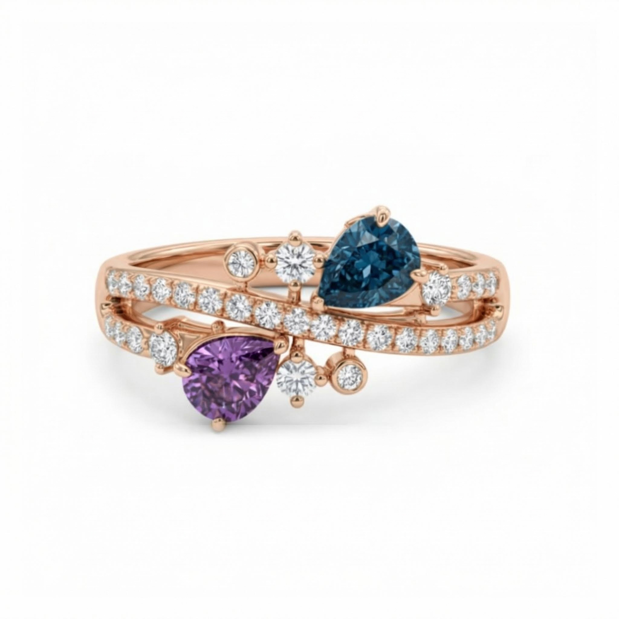 Two-Stone Dark Blue & Purple Pear Cut S925 Silver Engagement Ring Two-Stone Dark Blue & Purple Pear Cut S925 Silver Engagement Ring