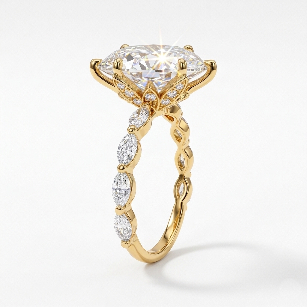 3.55 Ct CTW Dazzling Oval with Marquise Cut VVS Moissanite S925 Silver Engagement Ring 3.55 Ct CTW Dazzling Oval with Marquise Cut VVS Moissanite S925 Silver Engagement Ring