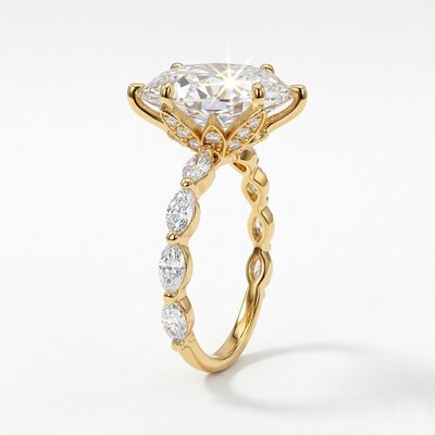 3.55 Ct CTW Dazzling Oval with Marquise Cut VVS Moissanite S925 Silver Engagement Ring