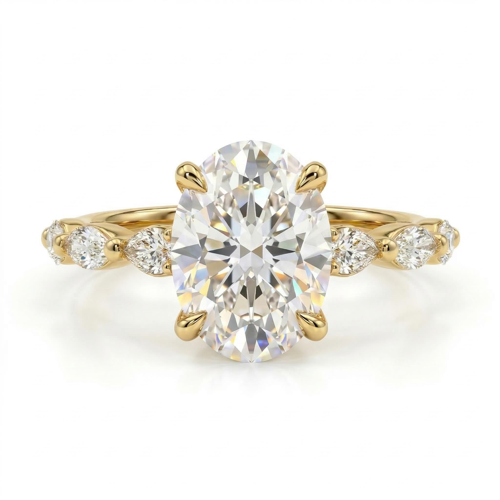 3.55 Ct CTW Dazzling Oval with Marquise Cut VVS Moissanite S925 Silver Engagement Ring 3.55 Ct CTW Dazzling Oval with Marquise Cut VVS Moissanite S925 Silver Engagement Ring