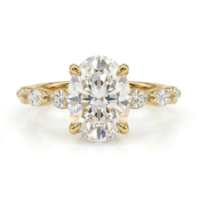 3.55 Ct CTW Dazzling Oval with Marquise Cut VVS Moissanite S925 Silver Engagement Ring