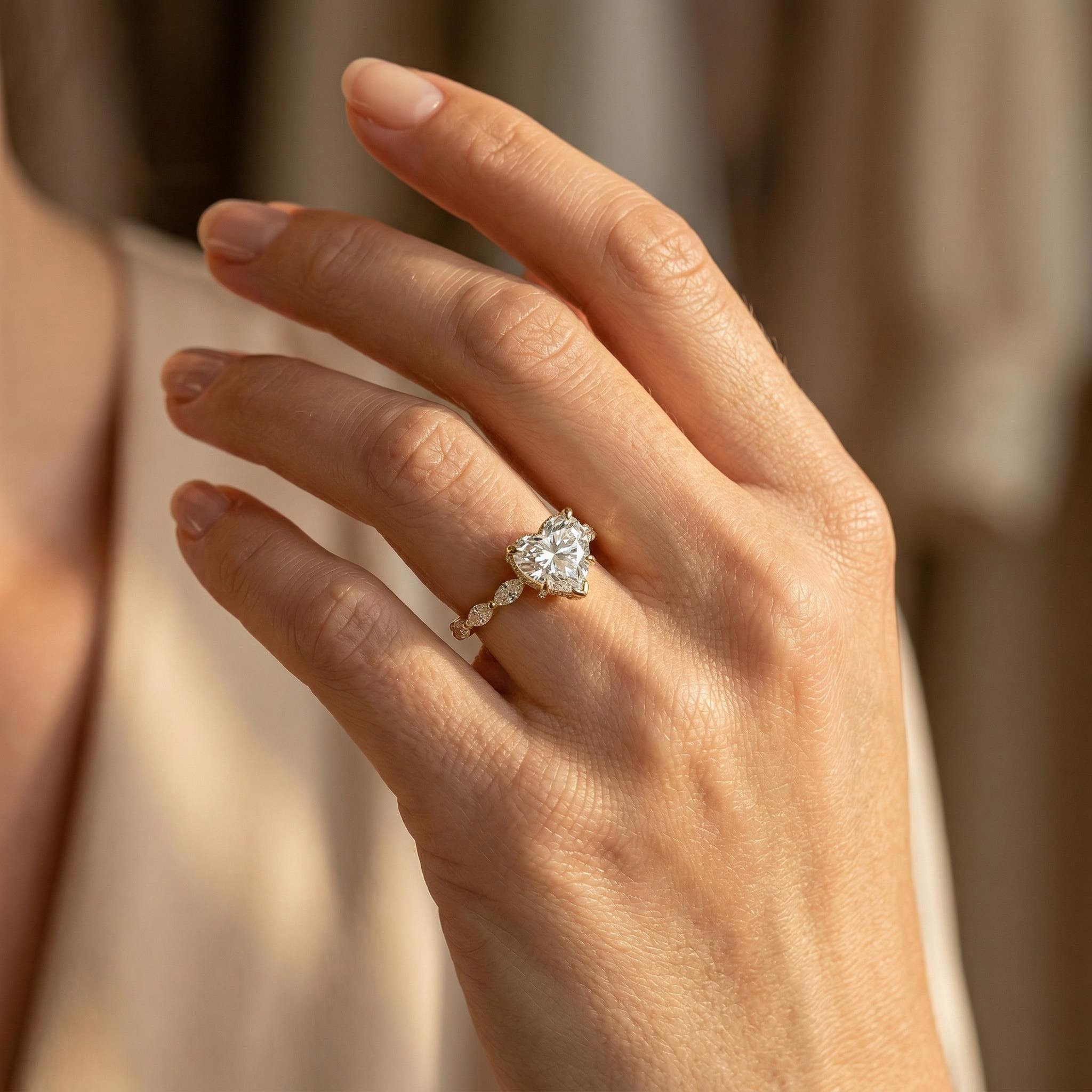 3.55 ct CTW Heart with Marquise Cut VVS Moissanite S925 Silver Engagement Ring 3.55 ct CTW Heart with Marquise Cut VVS Moissanite S925 Silver Engagement Ring