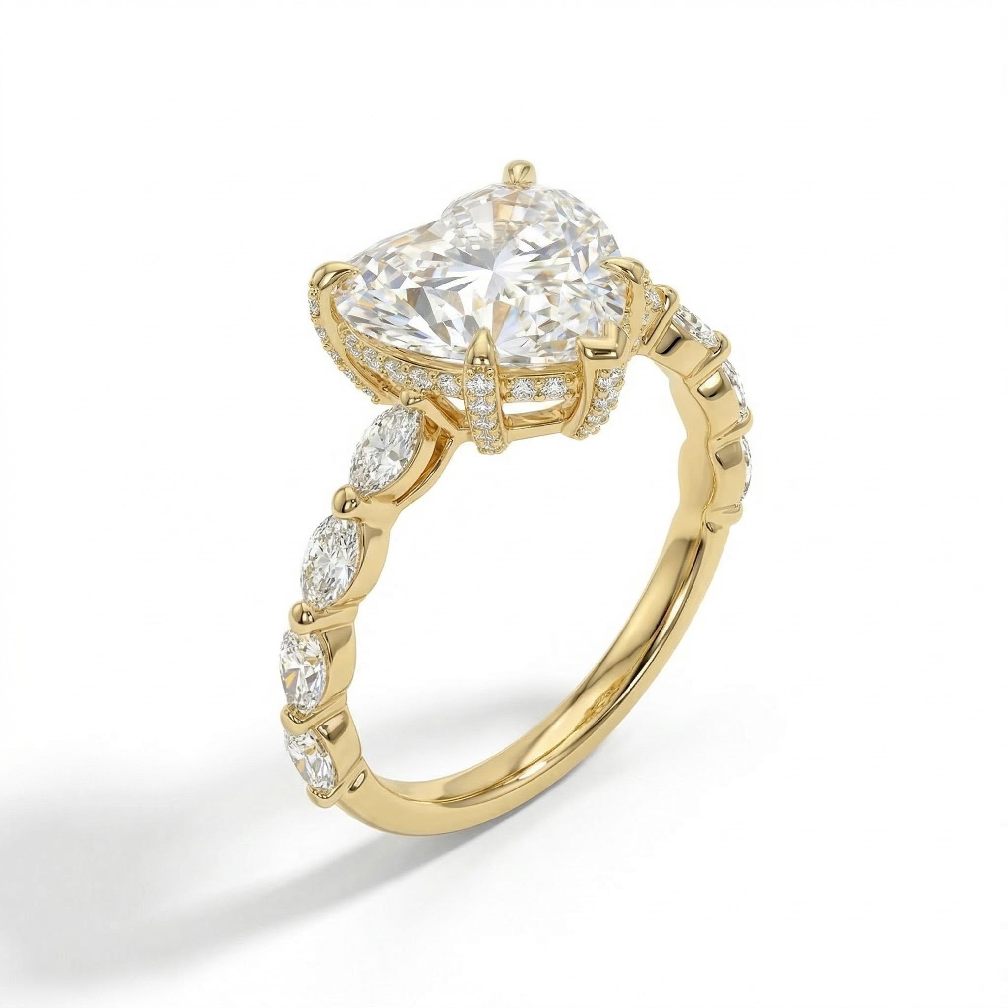 3.68ct. tw. Heart with Marquise Cut VVS Moissanite S925 Silver Engagement Ring