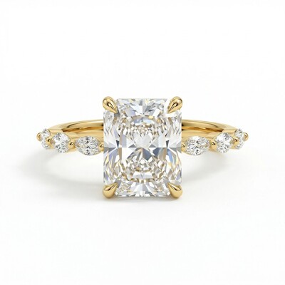 3.55ct CTW Radiant with Marquise Cut VVS Moissanite S925 Silver Engagement Ring
