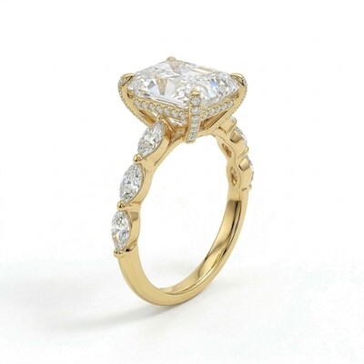 3.55ct CTW Radiant with Marquise Cut VVS Moissanite S925 Silver Engagement Ring