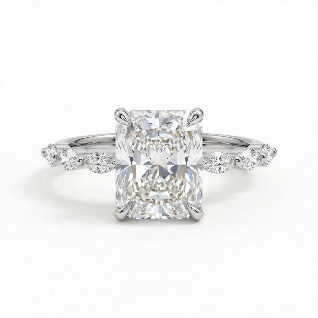 3.55ct CTW Radiant with Marquise Cut VVS Moissanite S925 Silver Engagement Ring 3.55ct CTW Radiant with Marquise Cut VVS Moissanite S925 Silver Engagement Ring