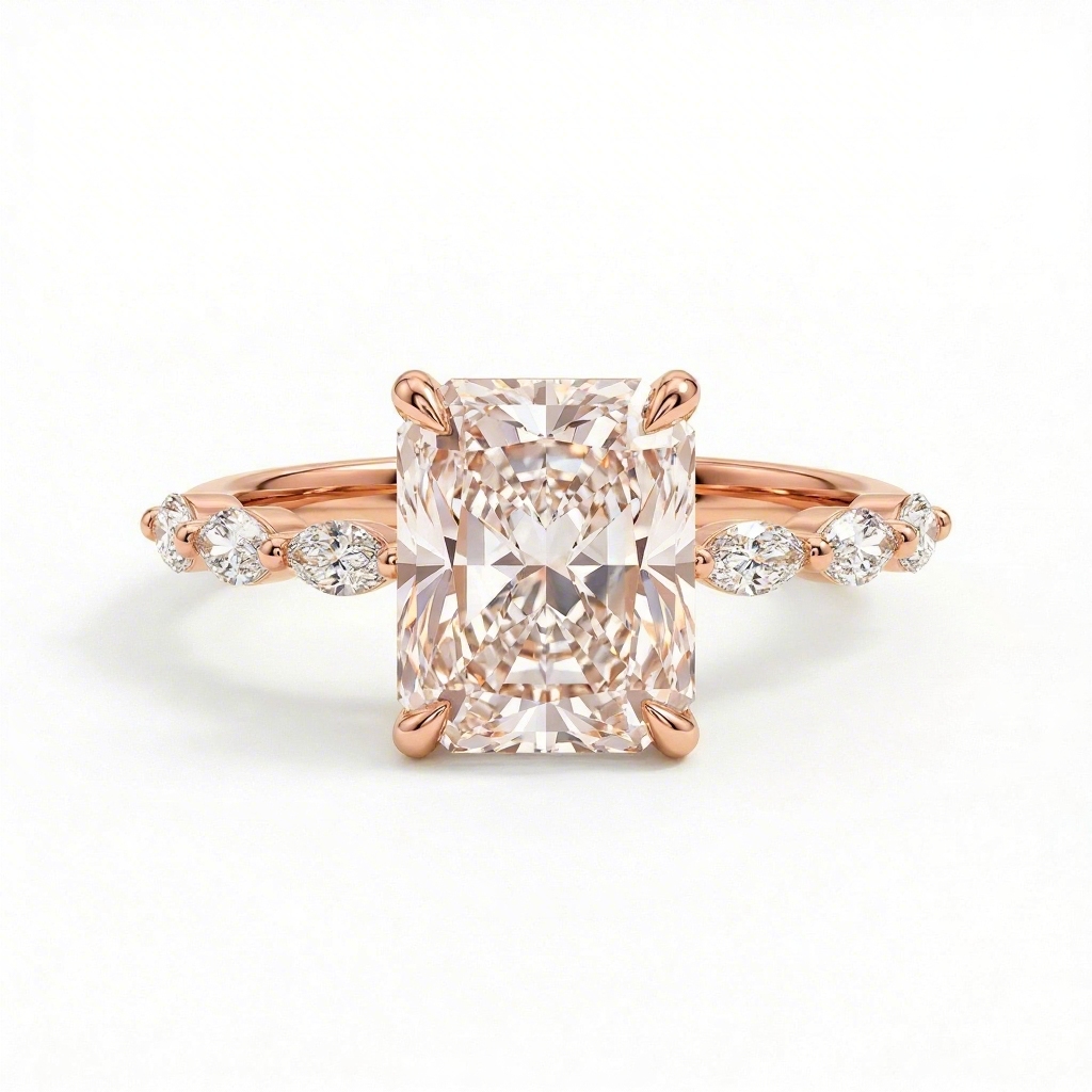 3.55ct CTW Radiant with Marquise Cut VVS Moissanite S925 Silver Engagement Ring 3.55ct CTW Radiant with Marquise Cut VVS Moissanite S925 Silver Engagement Ring