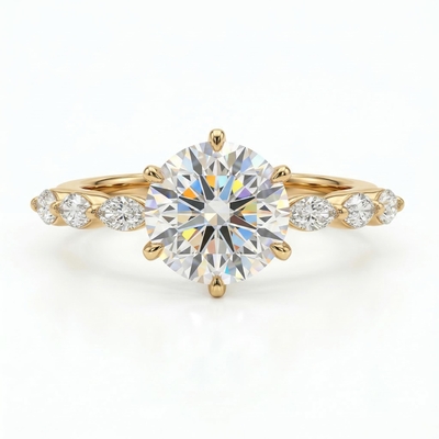 3.55ct CTW Sparkling Round wiht Marquise Cut VVS Moissanite S925 Silver Engagement Ring