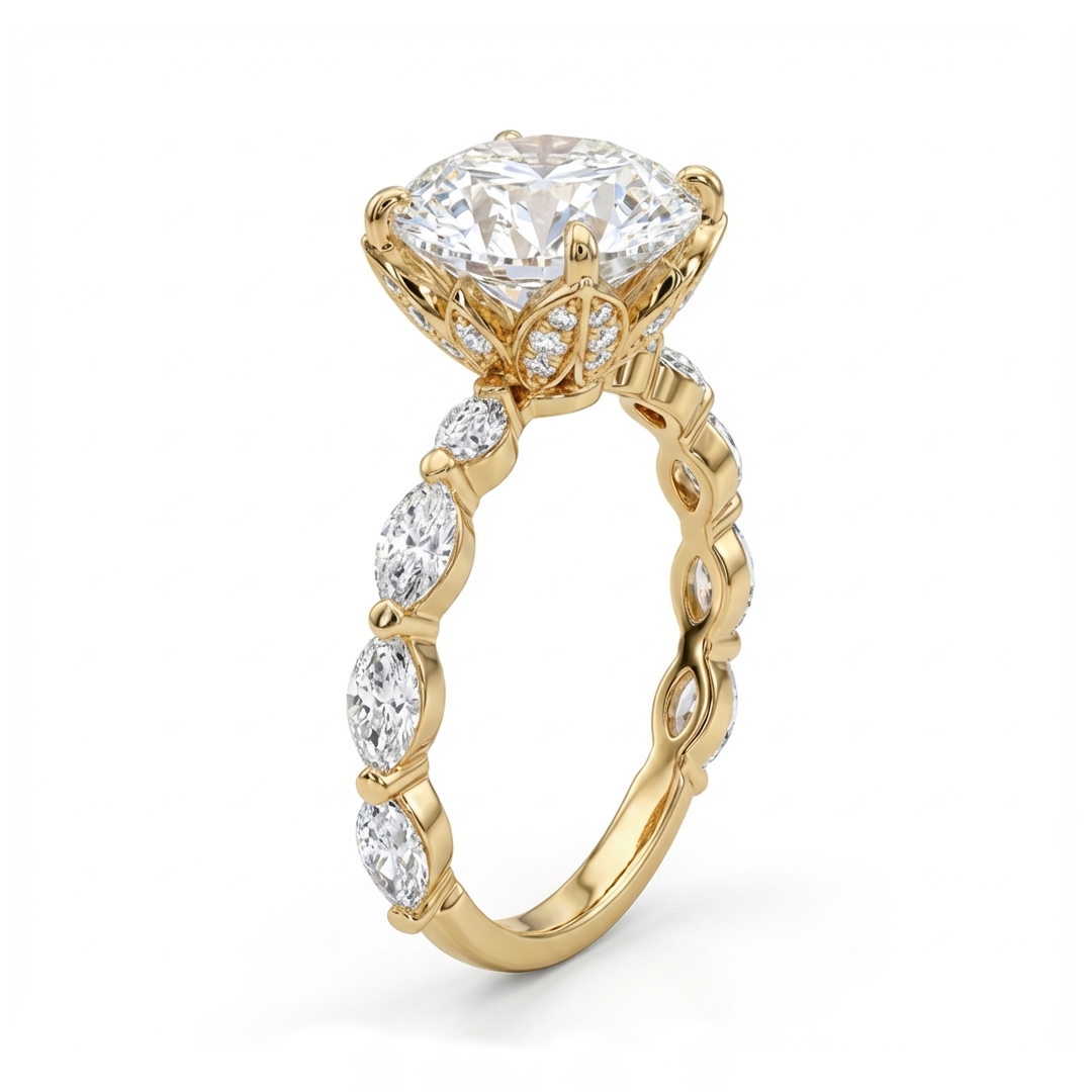 3.55ct CTW Sparkling Round wiht Marquise Cut VVS Moissanite S925 Silver Engagement Ring 3.55ct CTW Sparkling Round wiht Marquise Cut VVS Moissanite S925 Silver Engagement Ring