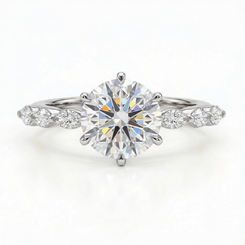 3.55ct CTW Sparkling Round wiht Marquise Cut VVS Moissanite S925 Silver Engagement Ring 3.55ct CTW Sparkling Round wiht Marquise Cut VVS Moissanite S925 Silver Engagement Ring
