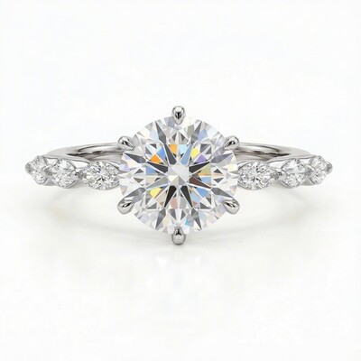 3.55 ct.tw. Sparkling Round wiht Marquise Cut VVS Moissanite S925 Silver Engagement Ring