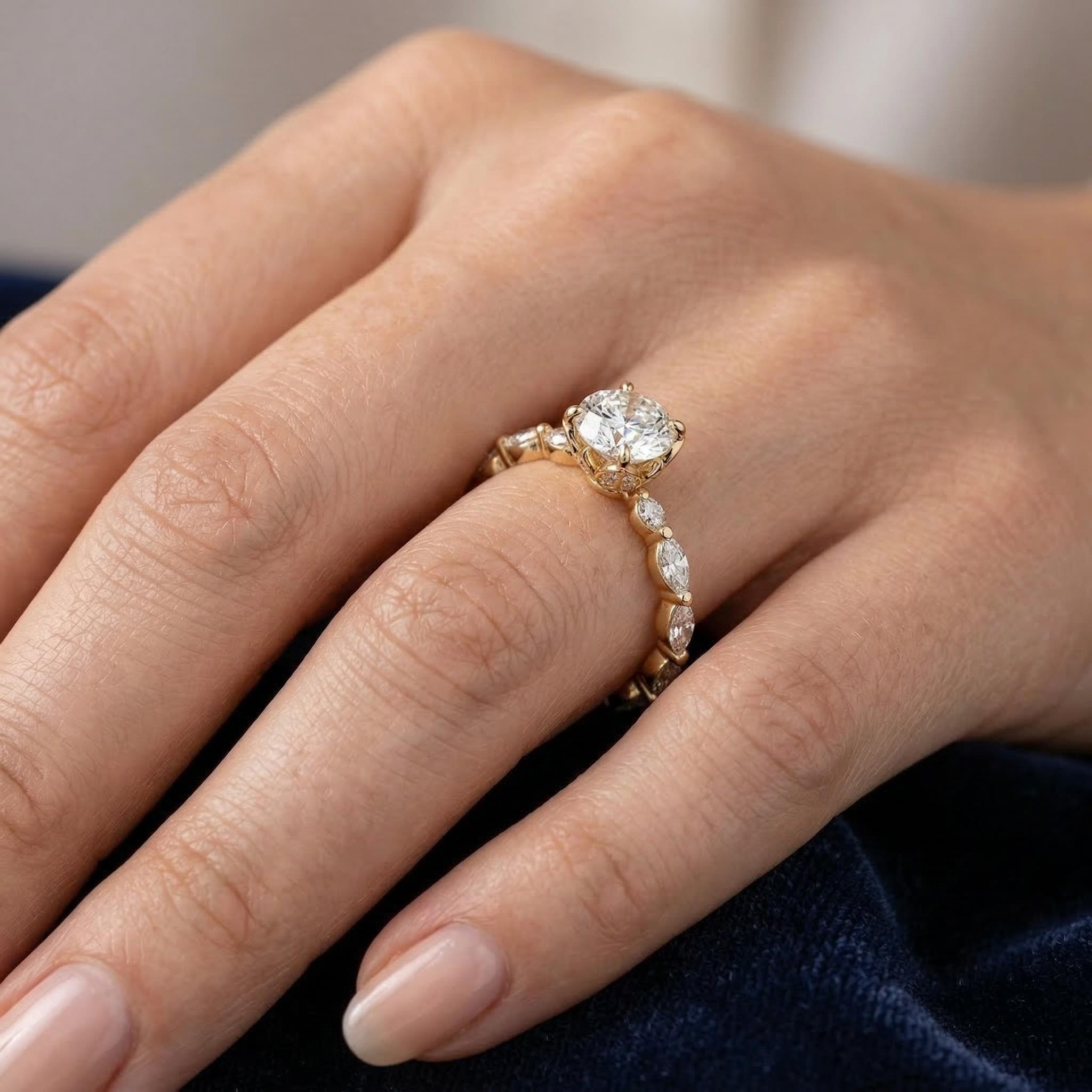 3.55ct CTW Sparkling Round wiht Marquise Cut VVS Moissanite S925 Silver Engagement Ring 3.55ct CTW Sparkling Round wiht Marquise Cut VVS Moissanite S925 Silver Engagement Ring