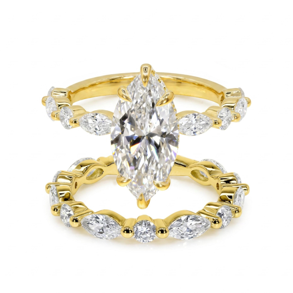 4.53 ct.tw. Marquise Cut Hidden Halo Bridal Ring Set - 2Pcs