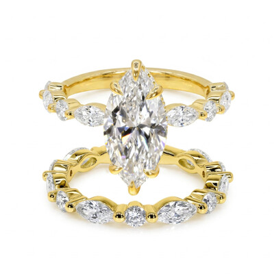 4.53 ct.tw. Marquise Cut Hidden Halo Bridal Ring Set - 2Pcs