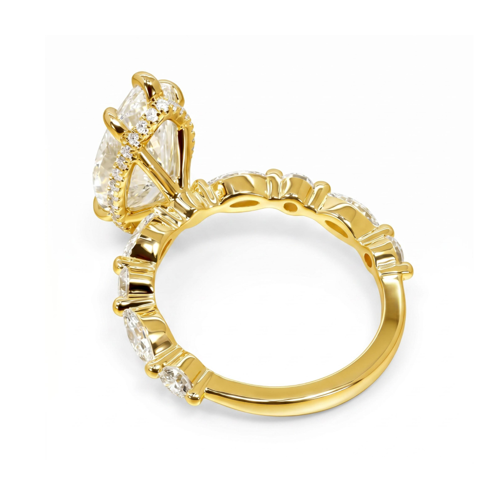 4.53 ct.tw. Marquise Cut Hidden Halo Bridal Ring Set - 2Pcs