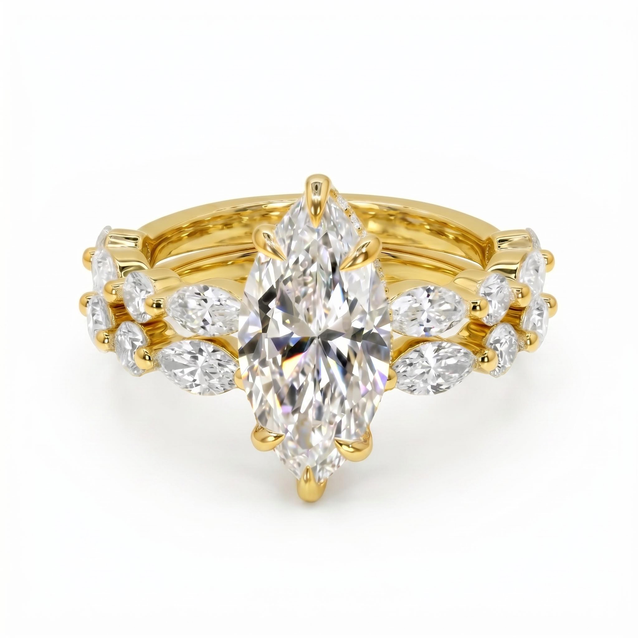 4.53 ct.tw. Marquise Cut Hidden Halo Bridal Ring Set - 2Pcs