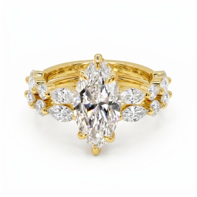4.53 ct.tw. Marquise Cut Hidden Halo Bridal Ring Set - 2Pcs