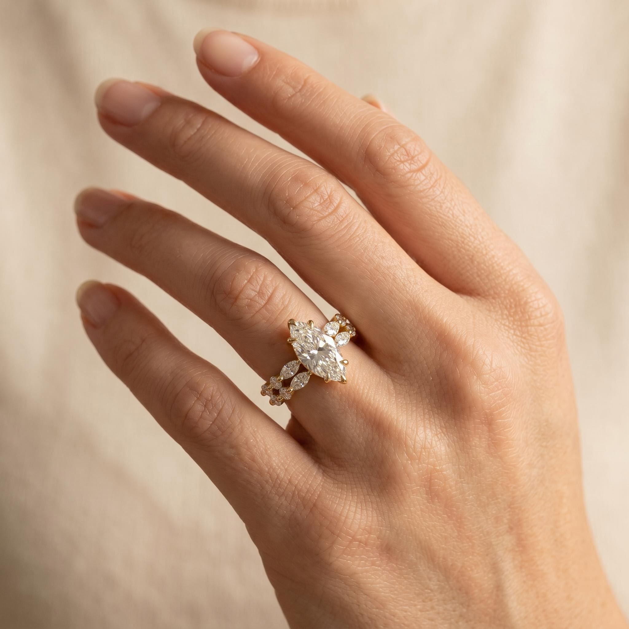 4.53 ct.tw. Marquise Cut Hidden Halo Bridal Ring Set - 2Pcs