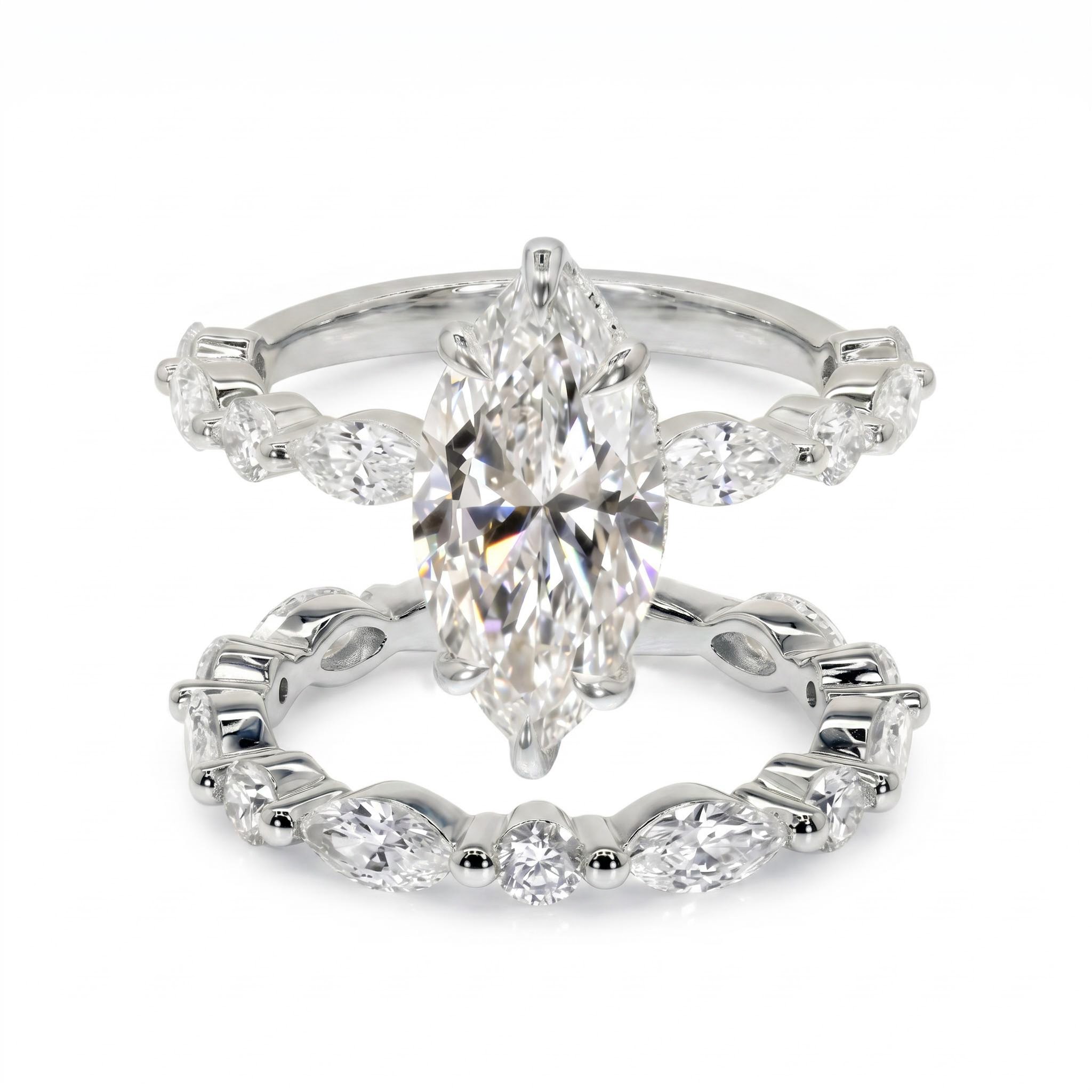 4.53 ct.tw. Marquise Cut Hidden Halo Bridal Ring Set - 2Pcs