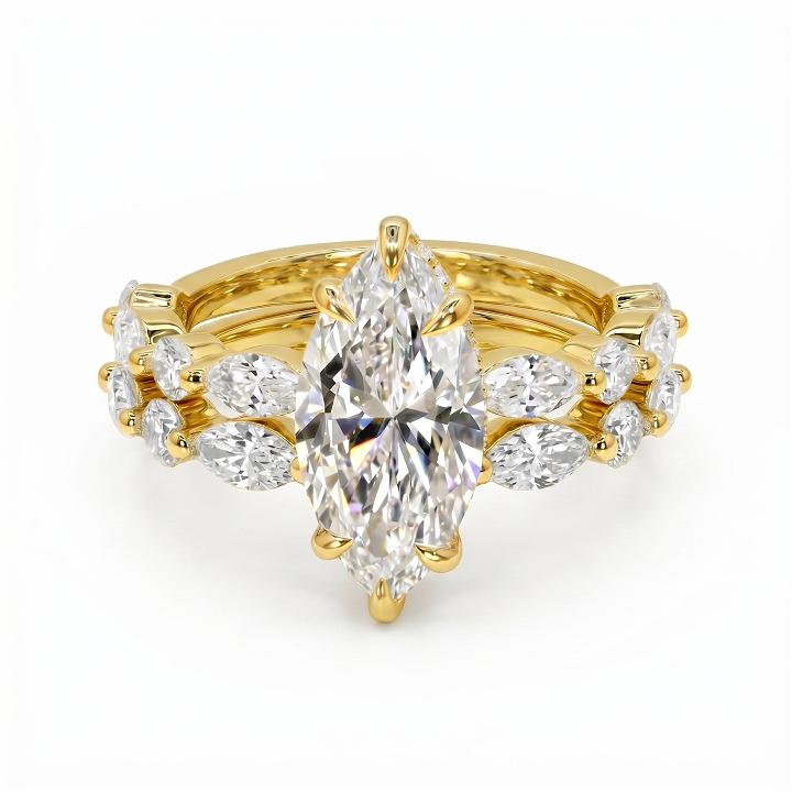 7.66 ct.tw. Marquise Cut Hidden Halo Bridal Ring Set - 2Pcs 7.66 ct.tw. Marquise Cut Hidden Halo Bridal Ring Set - 2Pcs