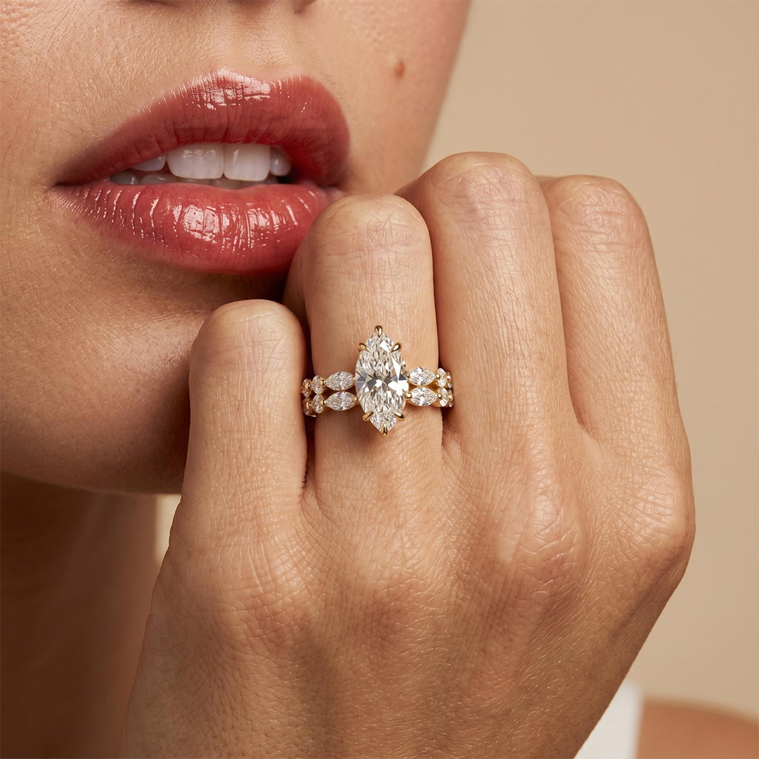 7.66 ct.tw. Marquise Cut Hidden Halo Bridal Ring Set - 2Pcs 7.66 ct.tw. Marquise Cut Hidden Halo Bridal Ring Set - 2Pcs