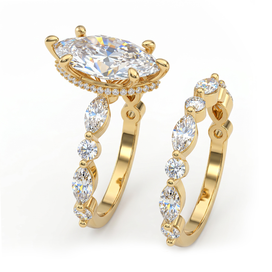 7.66 ct.tw. Marquise Cut Hidden Halo Bridal Ring Set - 2Pcs 7.66 ct.tw. Marquise Cut Hidden Halo Bridal Ring Set - 2Pcs
