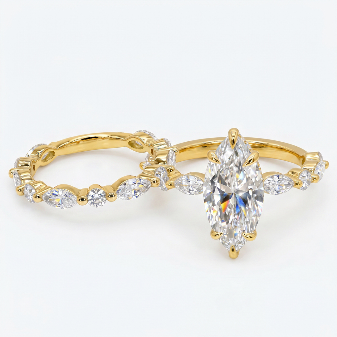 7.66 ct.tw. Marquise Cut Hidden Halo Bridal Ring Set - 2Pcs 7.66 ct.tw. Marquise Cut Hidden Halo Bridal Ring Set - 2Pcs