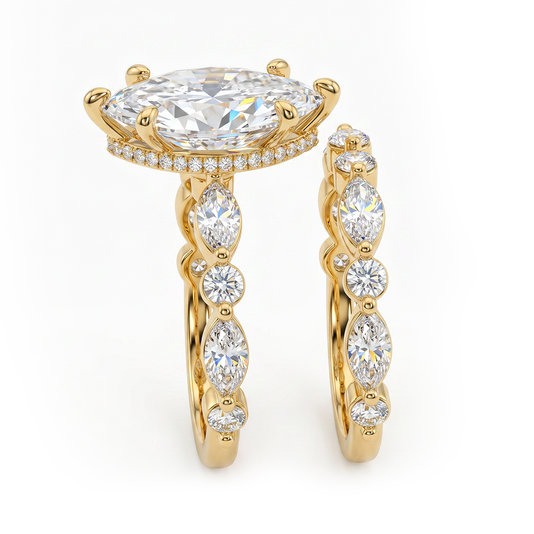 7.66 ct.tw. Marquise Cut Hidden Halo Bridal Ring Set - 2Pcs 7.66 ct.tw. Marquise Cut Hidden Halo Bridal Ring Set - 2Pcs