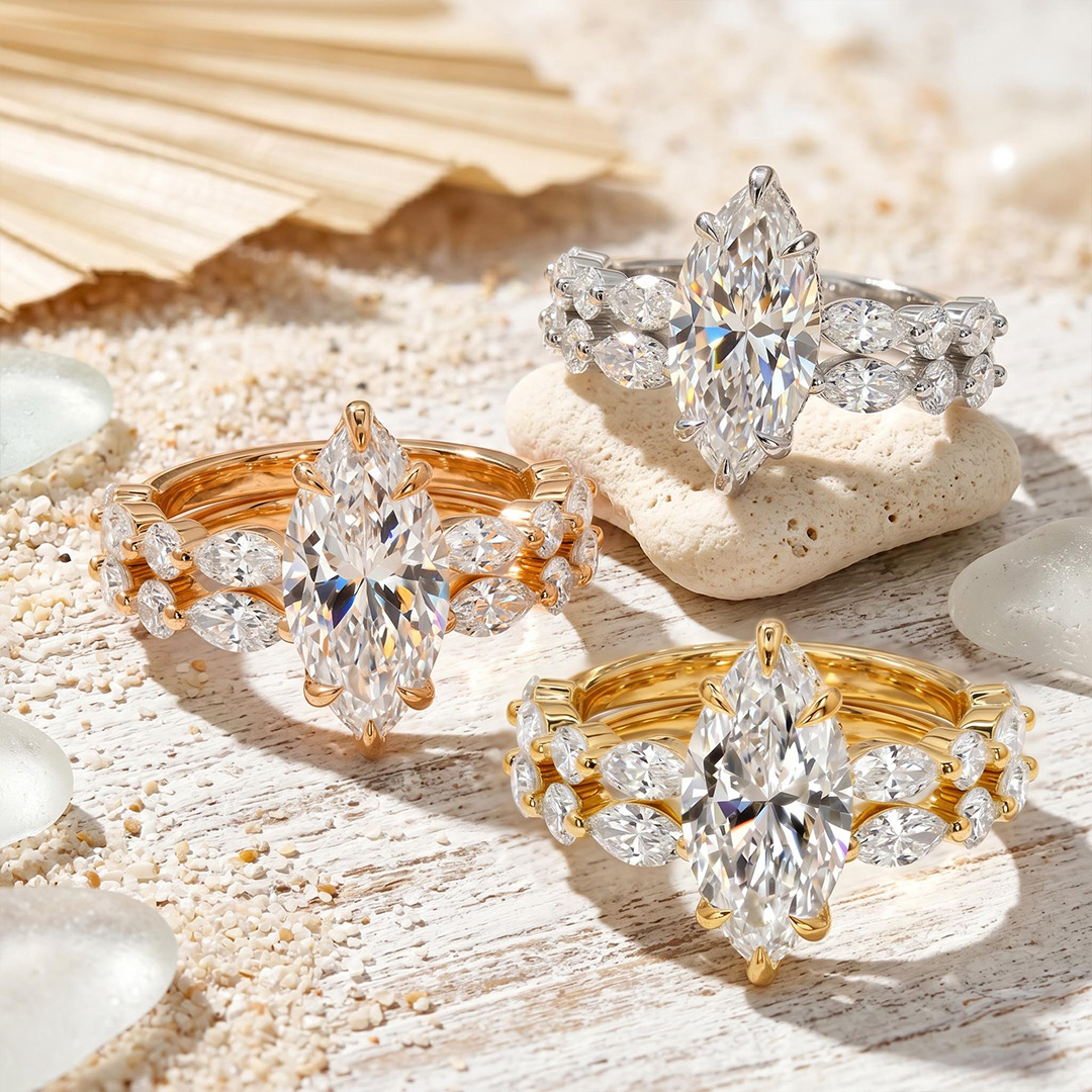 7.66 ct.tw. Marquise Cut Hidden Halo Bridal Ring Set - 2Pcs 7.66 ct.tw. Marquise Cut Hidden Halo Bridal Ring Set - 2Pcs