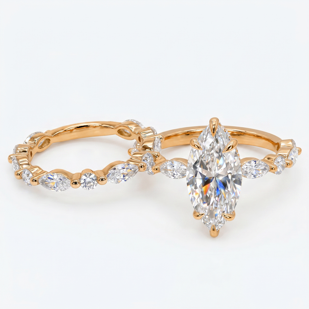 7.66 ct.tw. Marquise Cut Hidden Halo Bridal Ring Set - 2Pcs 7.66 ct.tw. Marquise Cut Hidden Halo Bridal Ring Set - 2Pcs