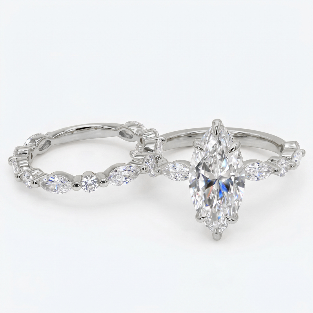 7.66 ct.tw. Marquise Cut Hidden Halo Bridal Ring Set - 2Pcs 7.66 ct.tw. Marquise Cut Hidden Halo Bridal Ring Set - 2Pcs