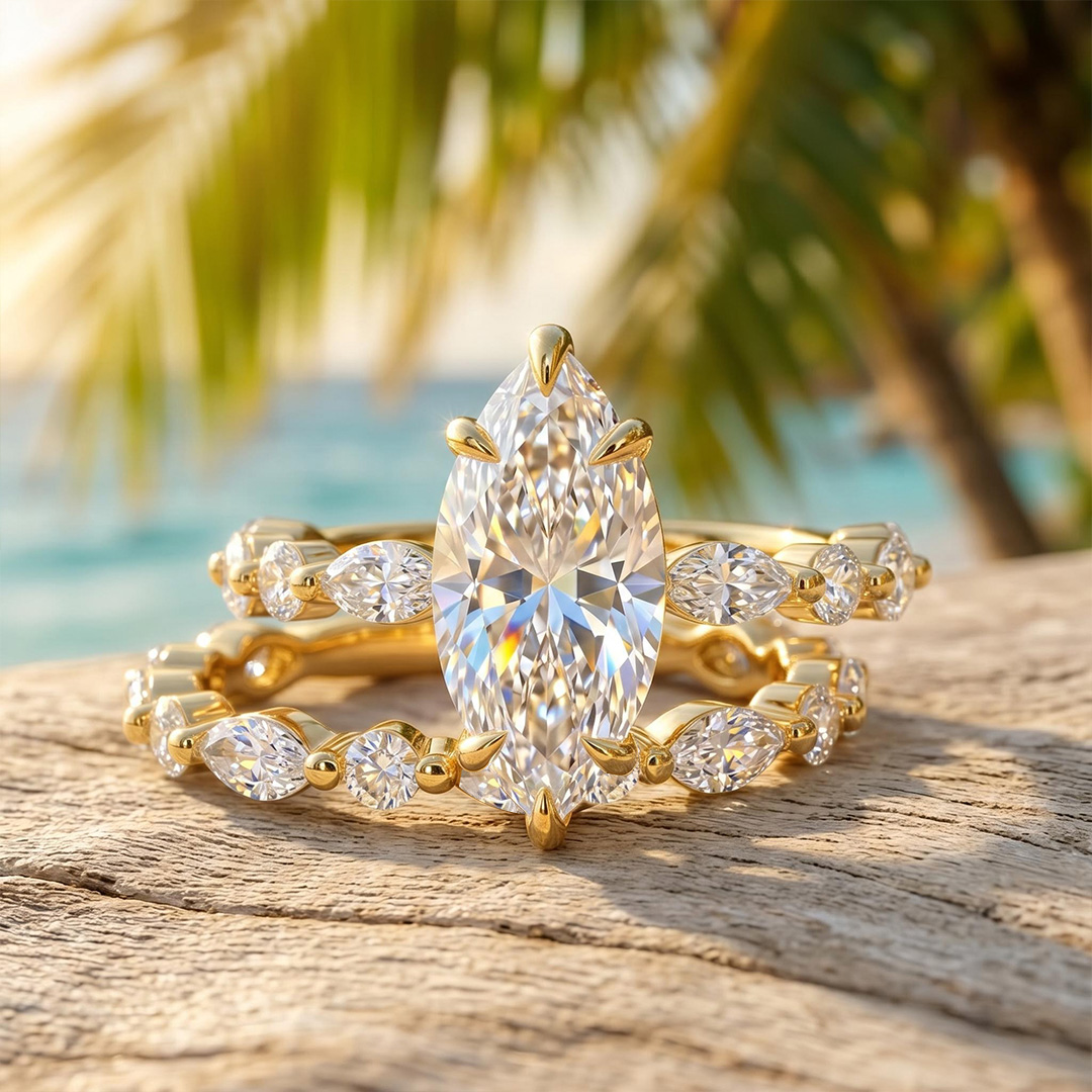 7.66 ct.tw. Marquise Cut Hidden Halo Bridal Ring Set - 2Pcs 7.66 ct.tw. Marquise Cut Hidden Halo Bridal Ring Set - 2Pcs