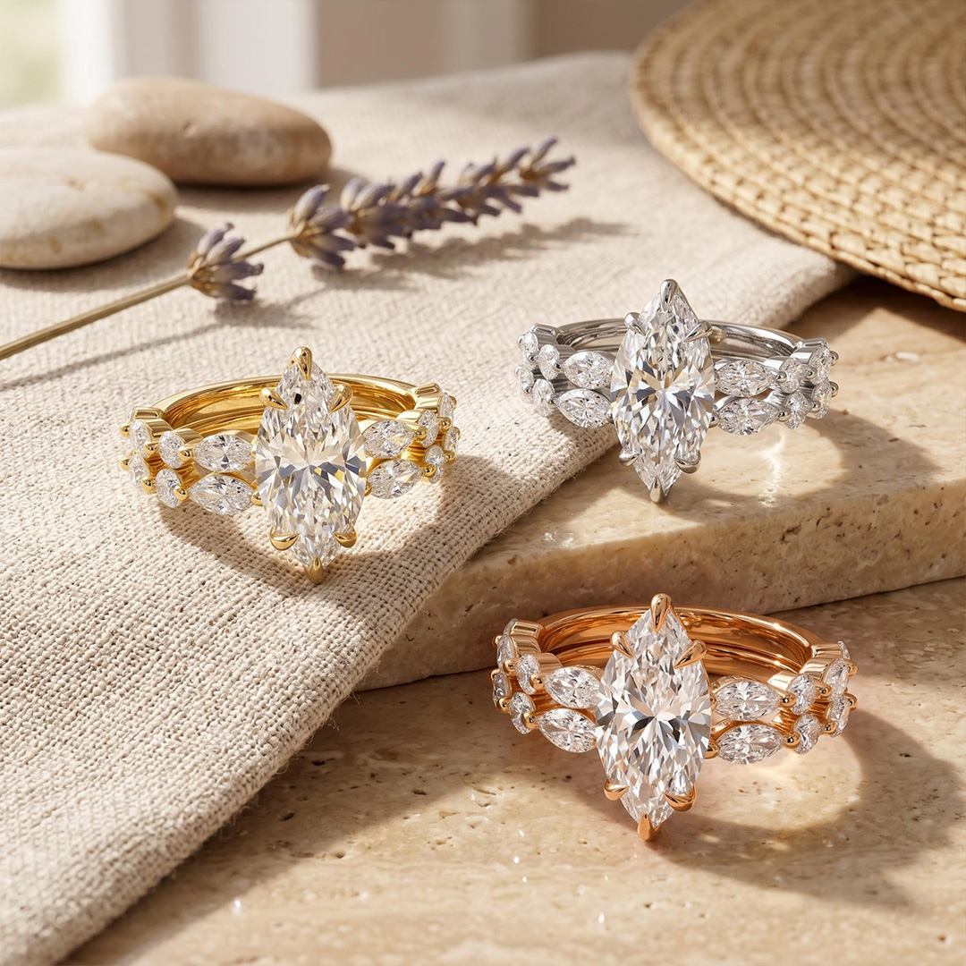 7.66 ct.tw. Marquise Cut Hidden Halo Bridal Ring Set - 2Pcs 7.66 ct.tw. Marquise Cut Hidden Halo Bridal Ring Set - 2Pcs
