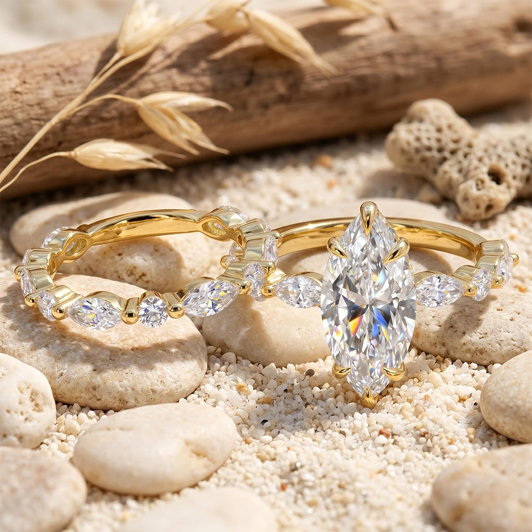 7.66 ct.tw. Marquise Cut Hidden Halo Bridal Ring Set - 2Pcs 7.66 ct.tw. Marquise Cut Hidden Halo Bridal Ring Set - 2Pcs