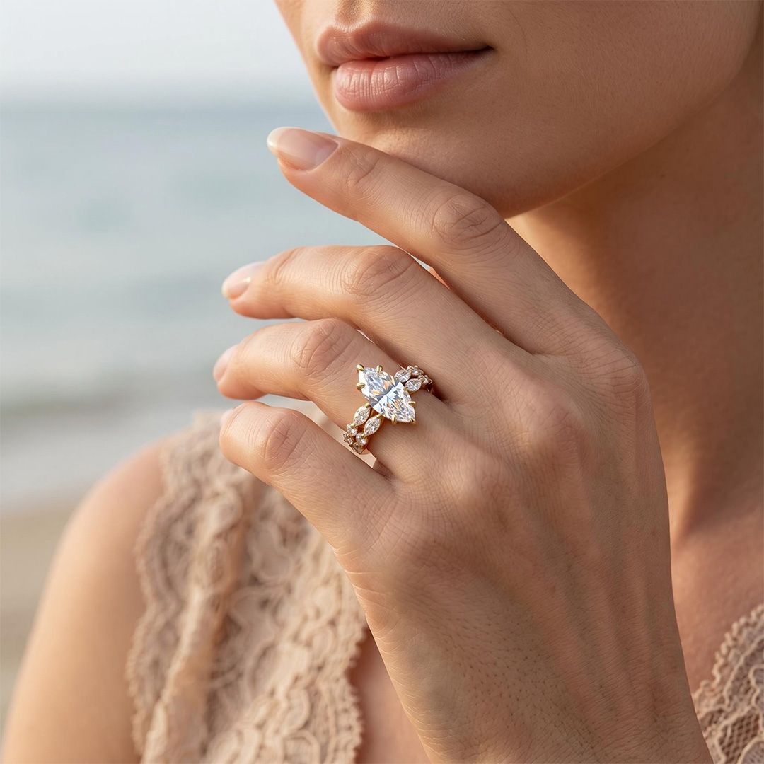 7.66 ct.tw. Marquise Cut Hidden Halo Bridal Ring Set - 2Pcs 7.66 ct.tw. Marquise Cut Hidden Halo Bridal Ring Set - 2Pcs