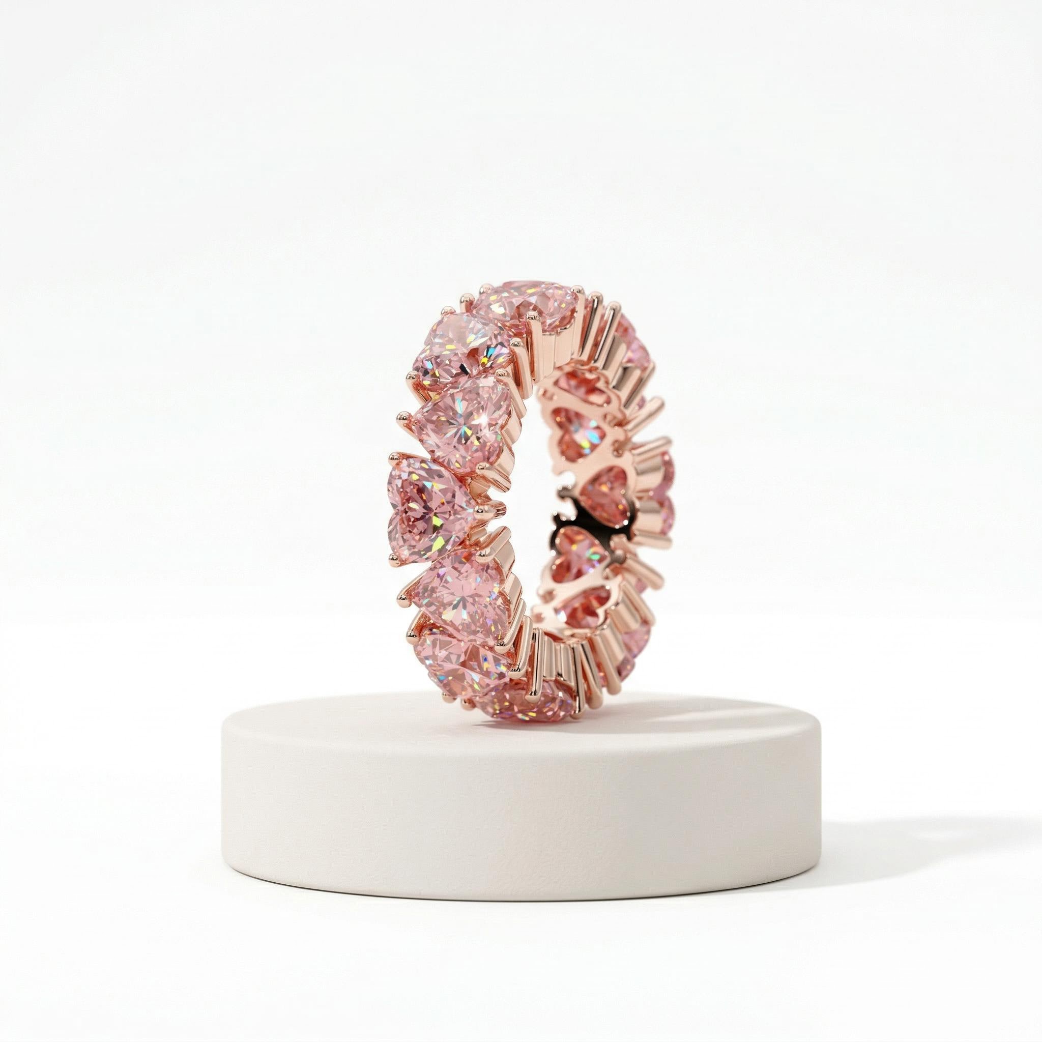 11.2ct CTW Pink Heart Cut S925 Silver Women's Eternity Band