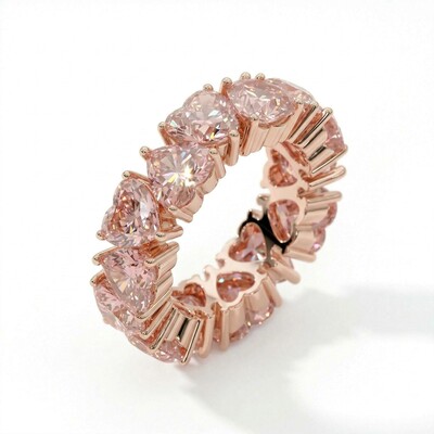 11.2ct CTW Pink Heart Cut S925 Silver Women's Eternity Band