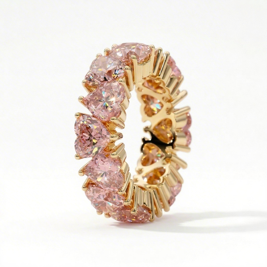 11.2ct CTW Pink Heart Cut S925 Silver Women's Eternity Band