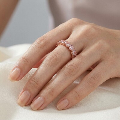 11.2ct. tw. Pink Heart Cut S925 Silver Women's Eternity Band