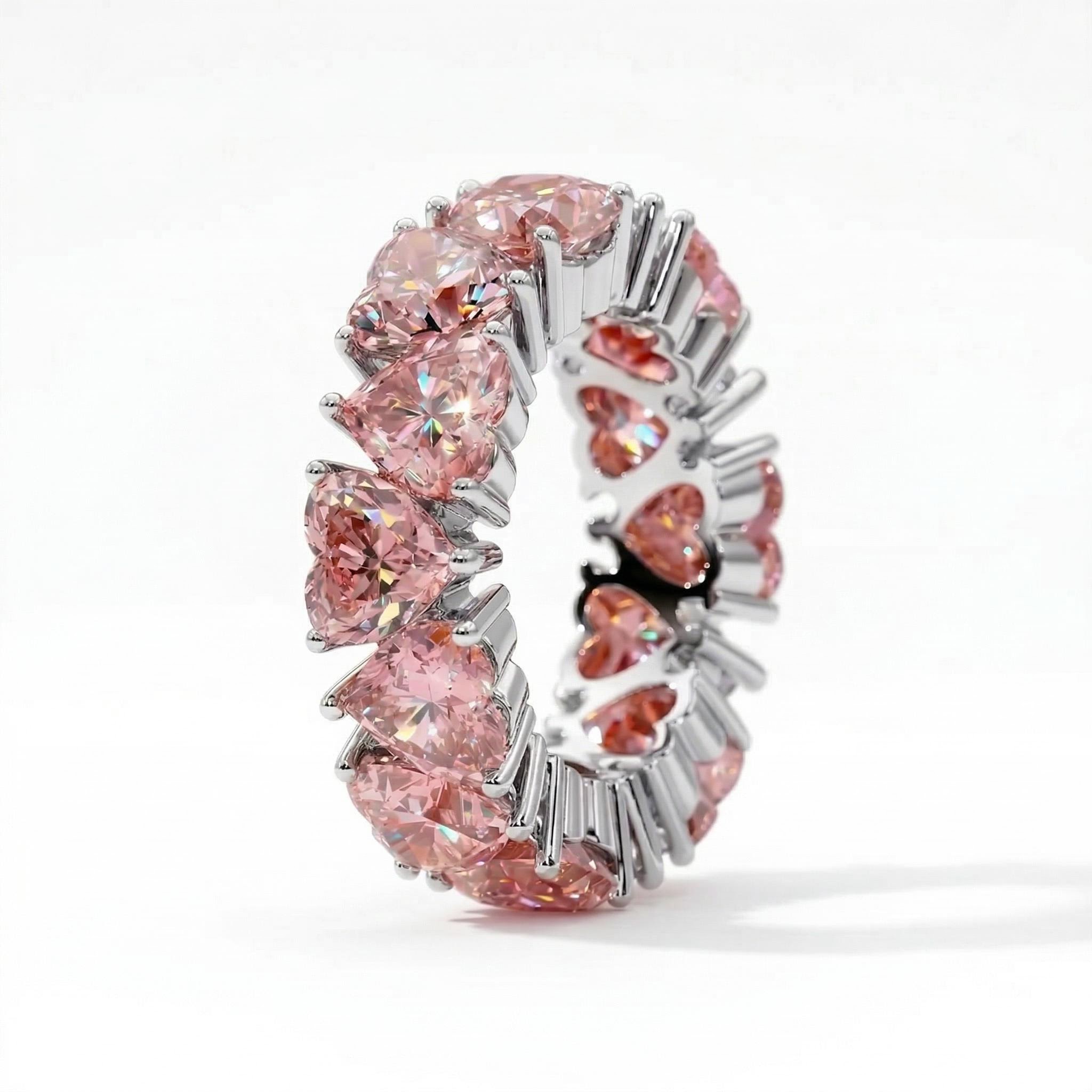 11.2 ct.tw. Pink Heart Cut S925 Silver Women's Eternity Band
