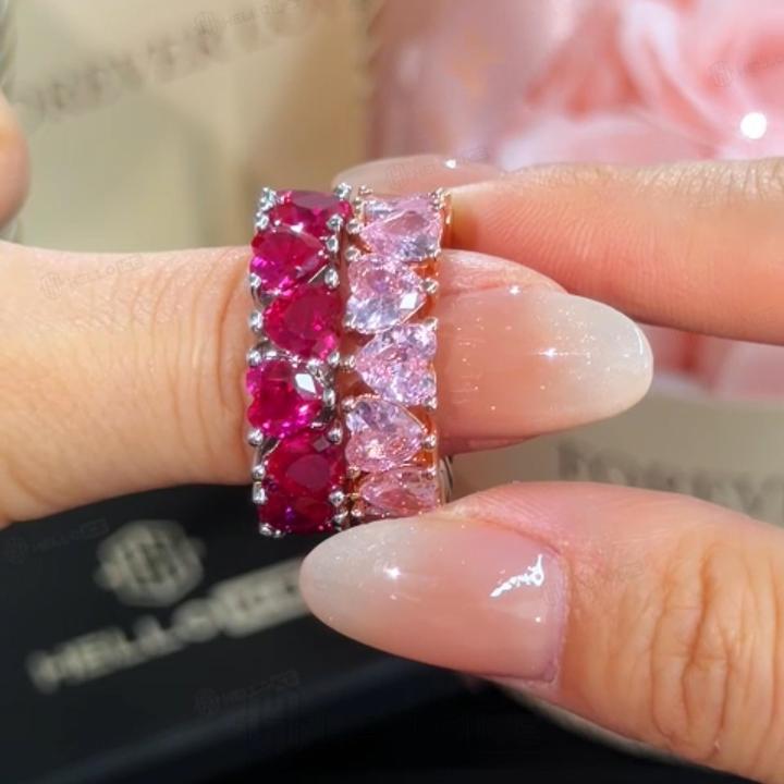 11.2 ct.tw. Pink Heart Cut S925 Silver Women's Eternity Band 11.2 ct.tw. Pink Heart Cut S925 Silver Women's Eternity Band