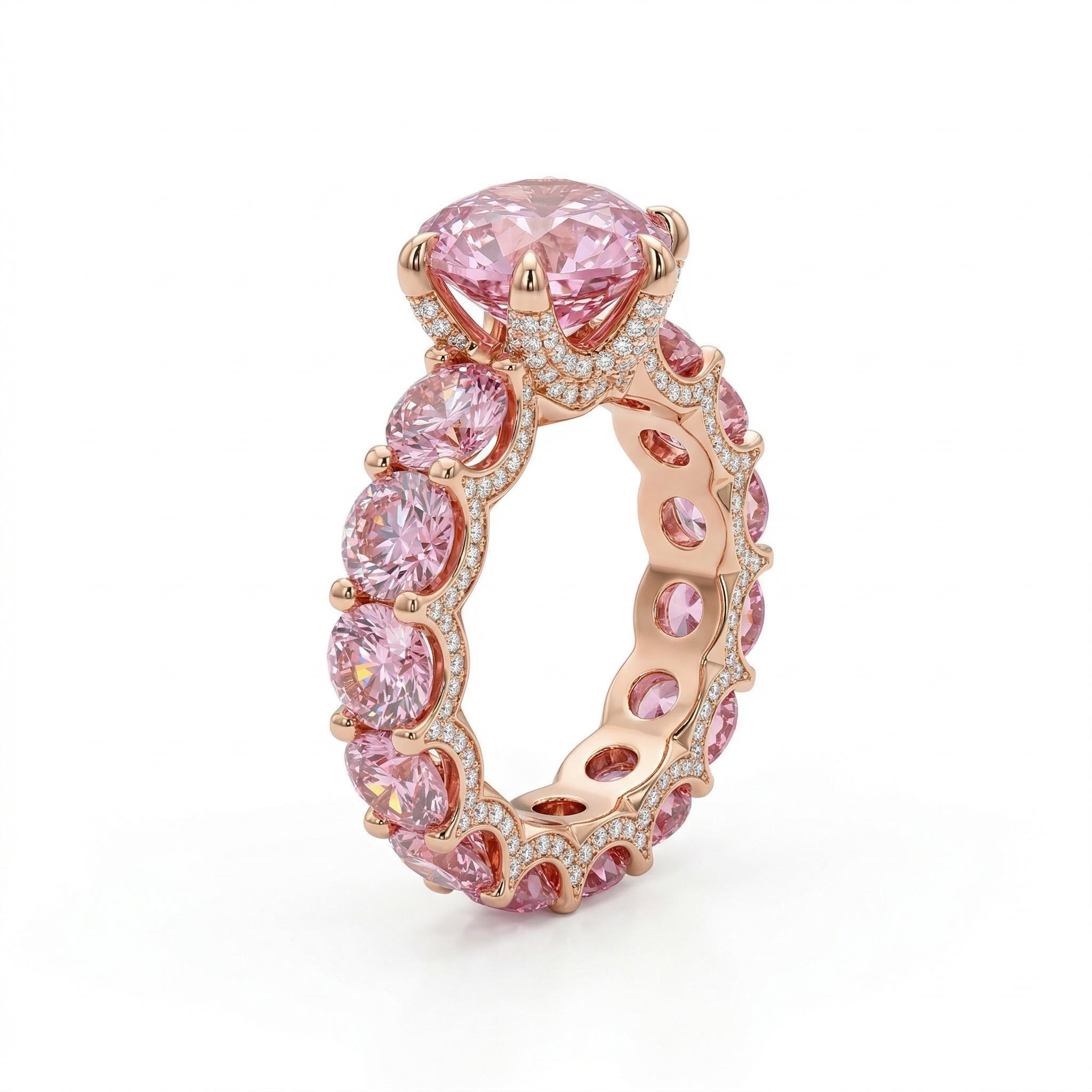 14.5ct CTW Micro Paved Diamonds 6-claw Pink Round Cut S925 Silver Engagement Ring