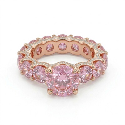 14.5ct CTW Micro Paved Diamonds 6-claw Pink Round Cut S925 Silver Engagement Ring